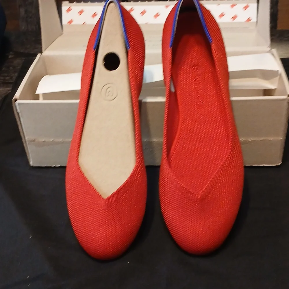 Rothy's Red Women's Flats with Blue Trim - Picture 3 of 6